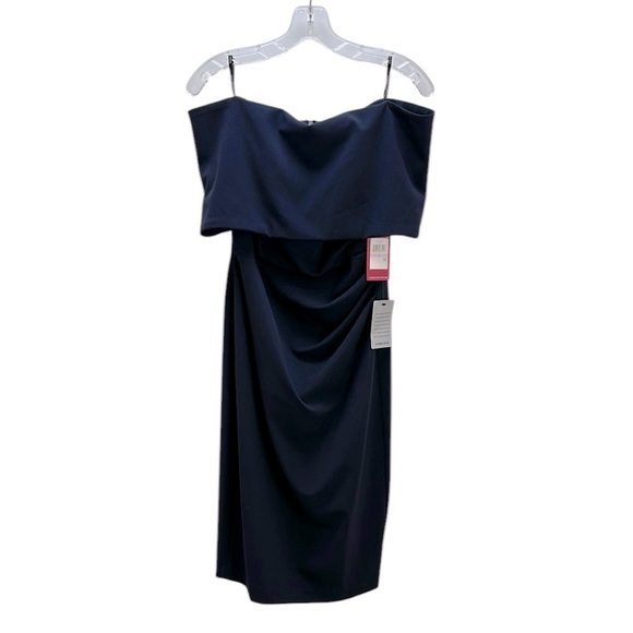 Vince Camuto Navy Off The Shoulder Sheath Dress Size 6 Ruching Elegant Cocktail - Picture 1 of 14